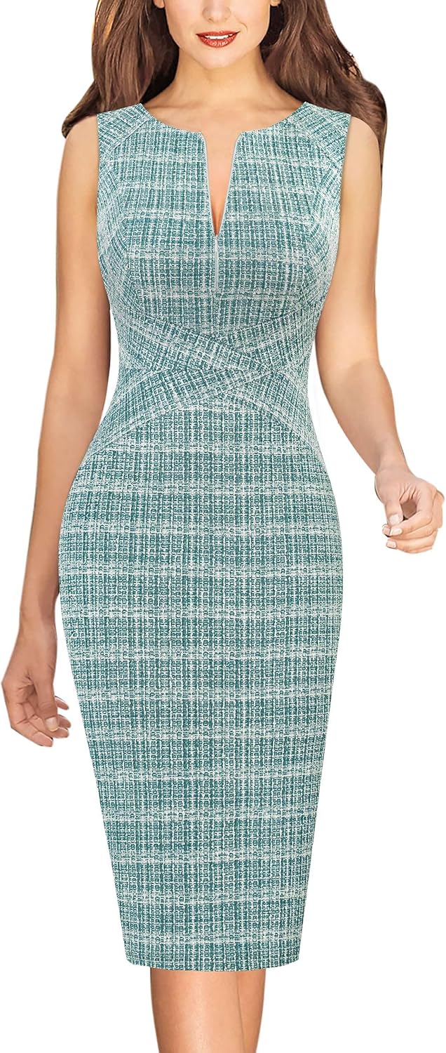 VFSHOW Womens Elegant Slim Front Zipper up Work Business Office Party Sheath Dress