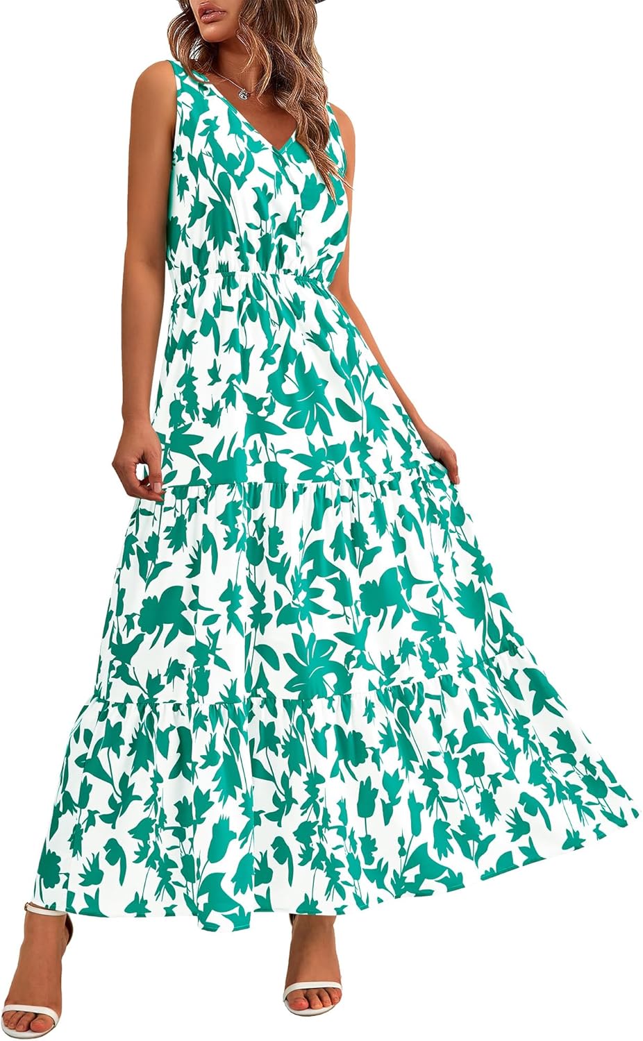 BTFBM Women Summer Dresses Casual Sleeveless Maxi Dresses Cute Floral Long Dress Wedding Guest Dress