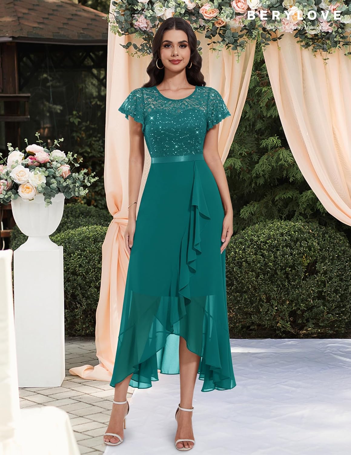BeryLove Formal Dresses for Women 2025 Wedding Guest with Slit Cocktail Elegant Lace Long Prom Dress