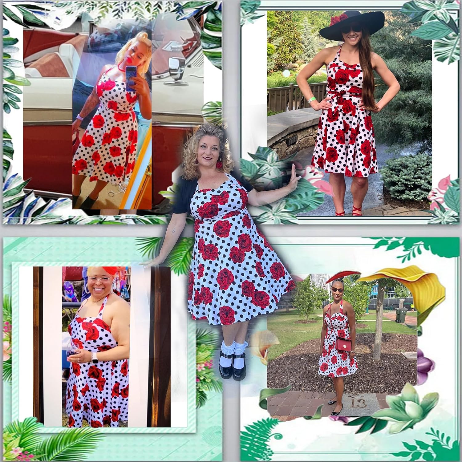 Topdress Women'sVintage Polka Audrey Dress 1950s Halter Retro Cocktail Dress