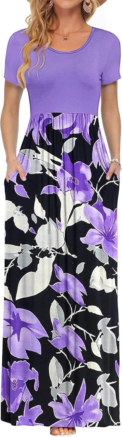 AUSELILY Women's Short Sleeve Loose Plain Casual Long Maxi Dresses for Women 2025