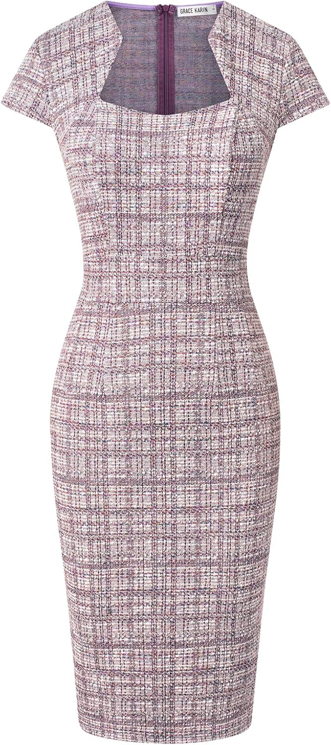 GRACE KARIN Women's Gorgeous Pencil Dress Cap Sleeve Tweed Pencil Dress for Work