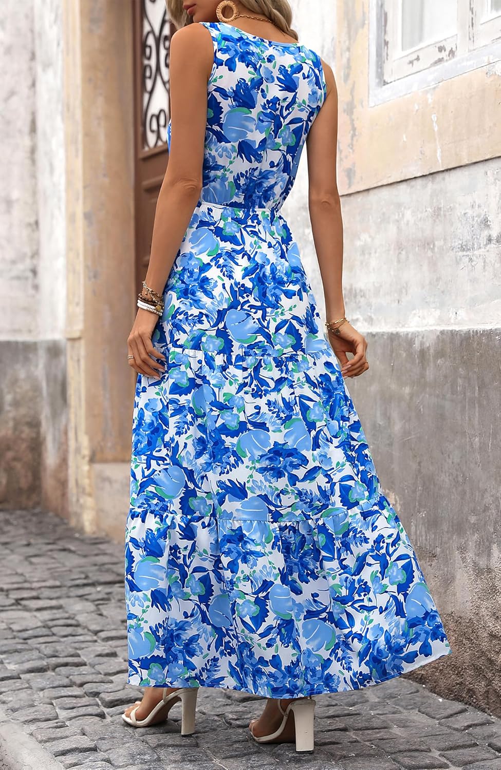 BTFBM Women Summer Dresses Casual Sleeveless Maxi Dresses Cute Floral Long Dress Wedding Guest Dress
