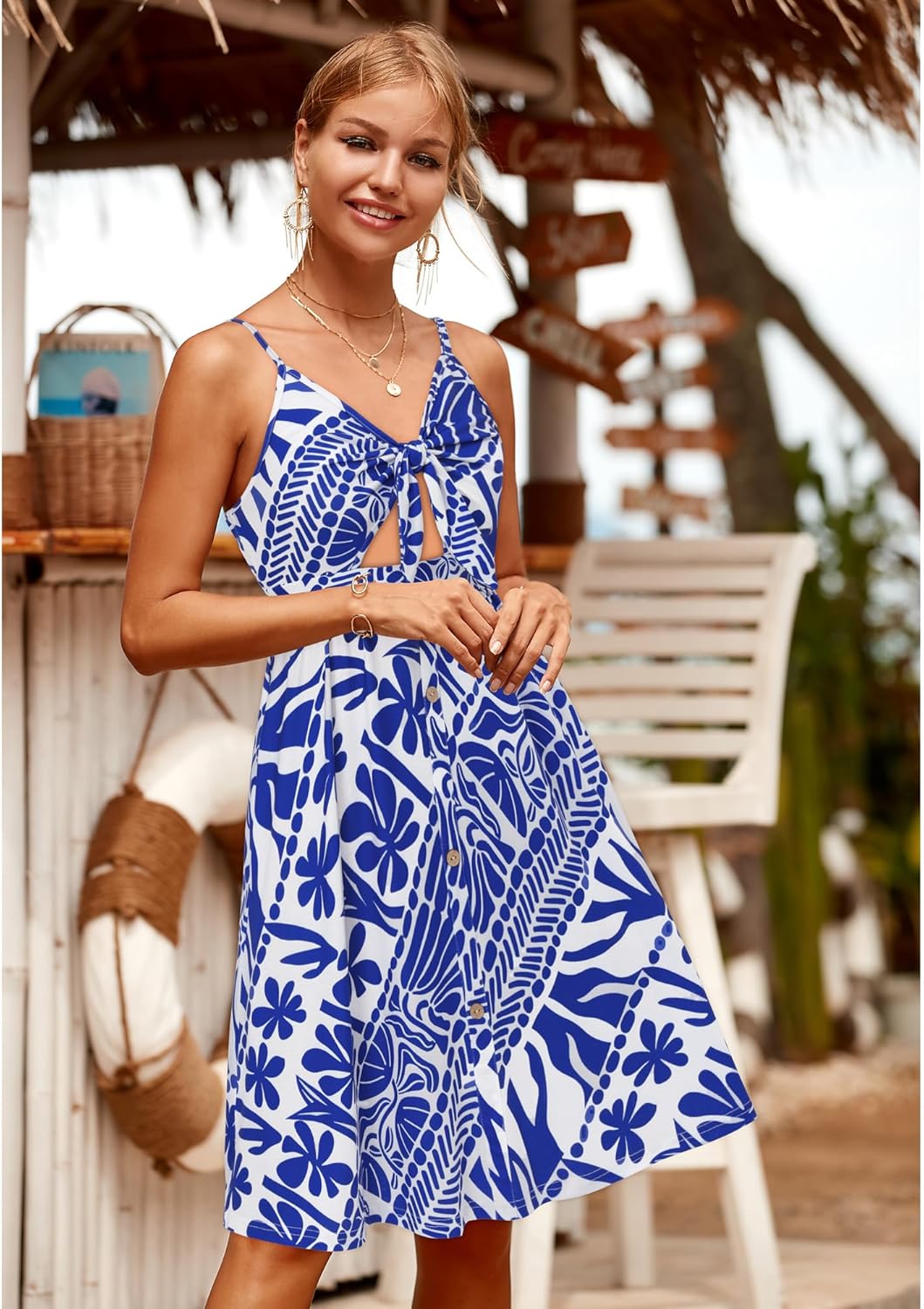 VOTEPRETTY Women's Summer Dresses Spring Sundresses Beach Clothes Outfit Vacation 2024 V Neck Casual Tropical Resort Hawaiian