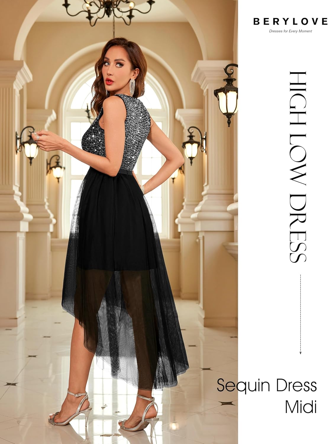 BeryLove Cocktail Prom Dresses 2025 Formal Wedding Guest Dresses Sleeveless Lace High Low Homecoming Dress