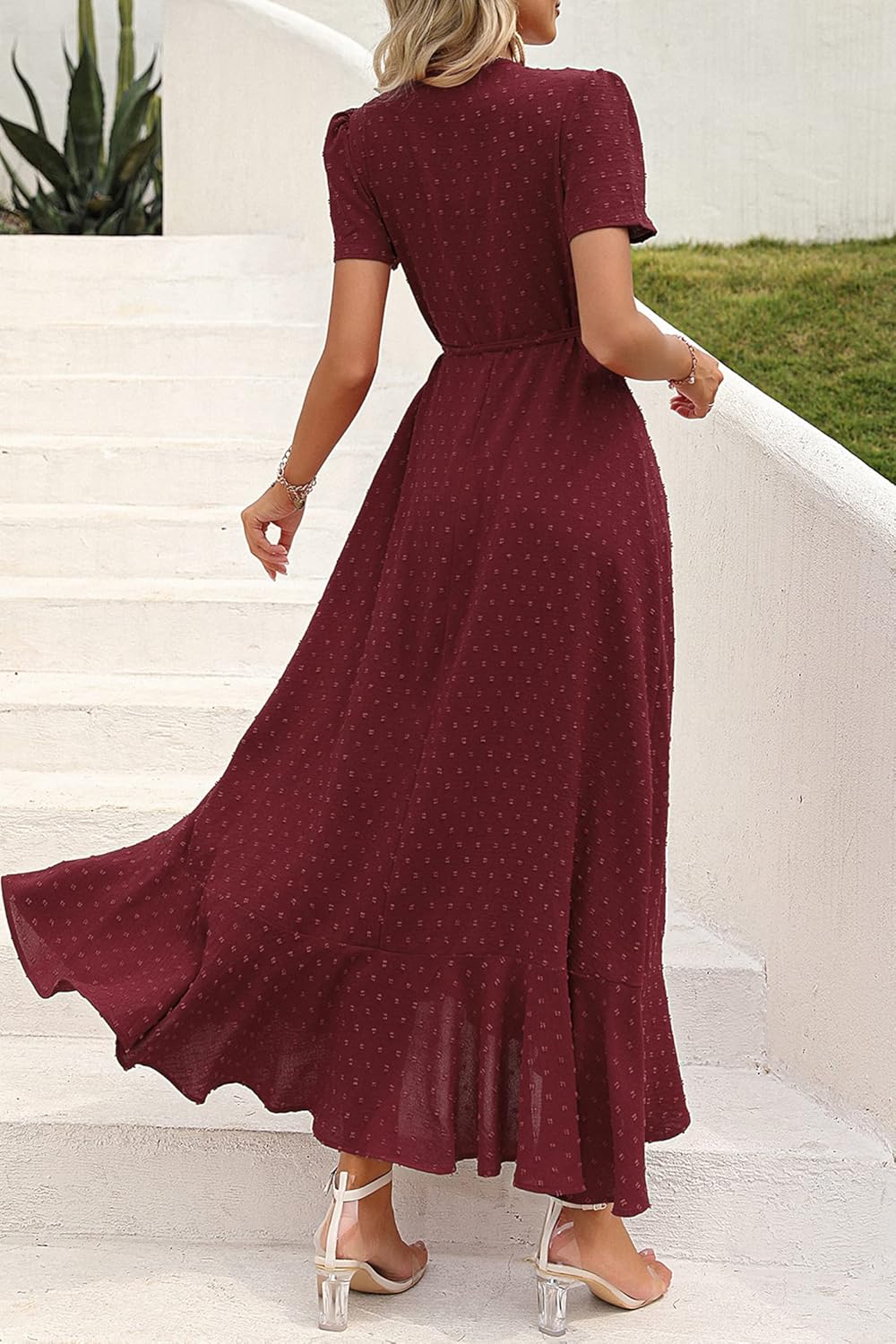 PRETTYGARDEN Women's Summer Wrap Maxi Dress Casual Short Sleeve Floral Boho V Neck Split Ruffle Beach Long Dresses