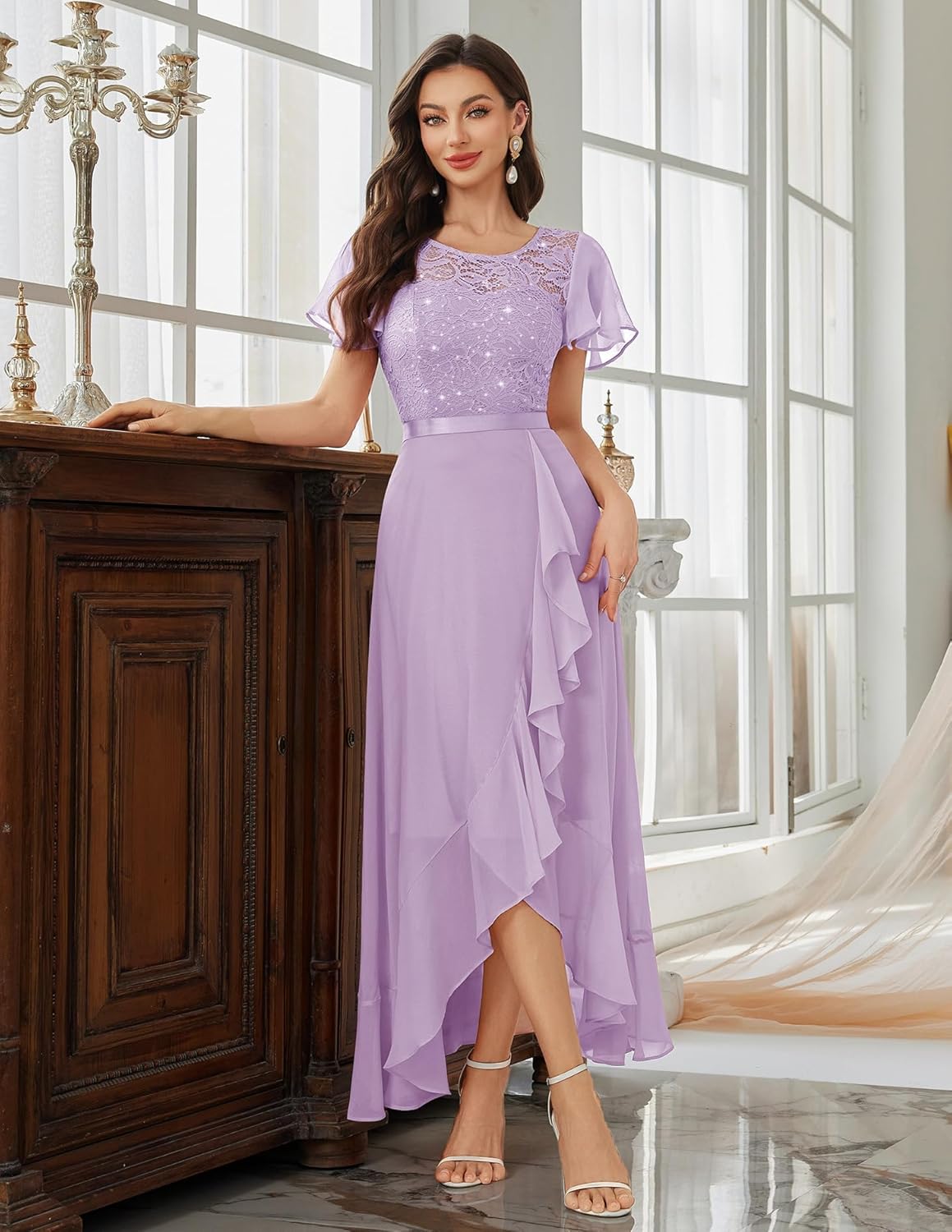 BeryLove Formal Dresses for Women 2025 Wedding Guest with Slit Cocktail Elegant Lace Long Prom Dress