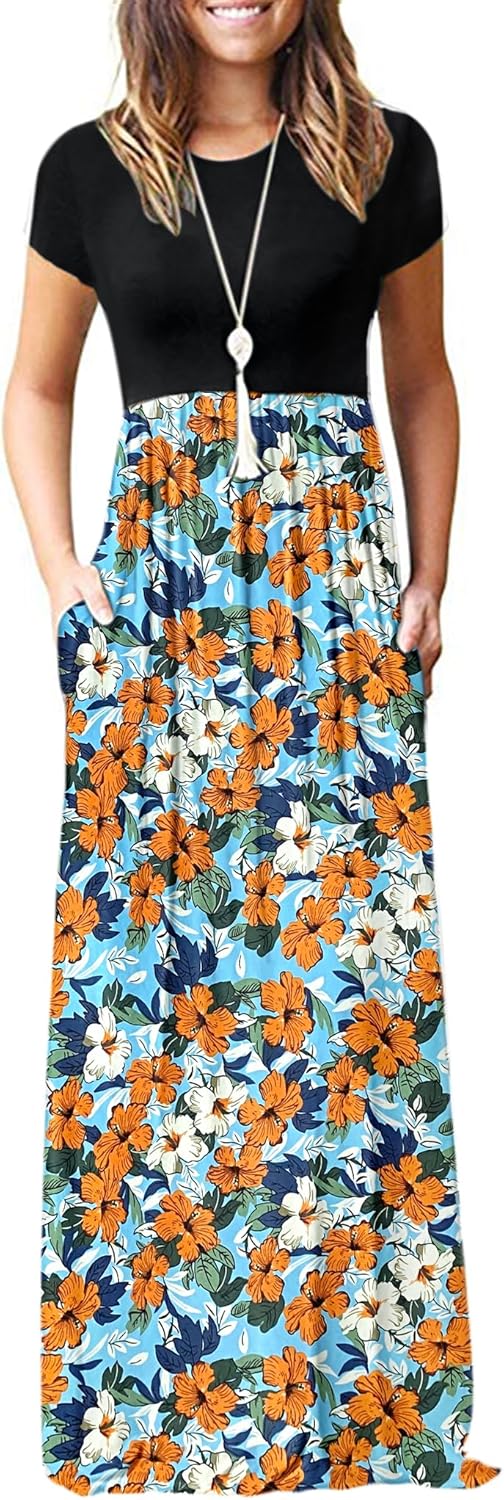 AUSELILY Women's Short Sleeve Loose Plain Casual Long Maxi Dresses for Women 2025