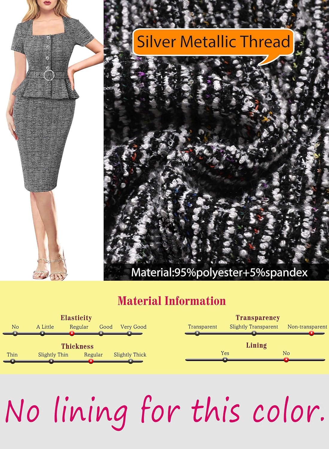 VFSHOW Womens 2024 Business Work Office Square Neck Belted Peplum Buttons Slim Bodycon Sheath Dress