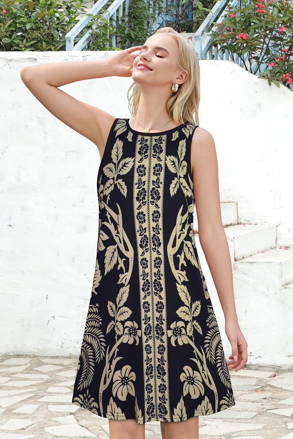 Summer Dresses for Women Beach Boho Sleeveless Vintage Floral Flowy Pocket Tshirt Tank Sundresses