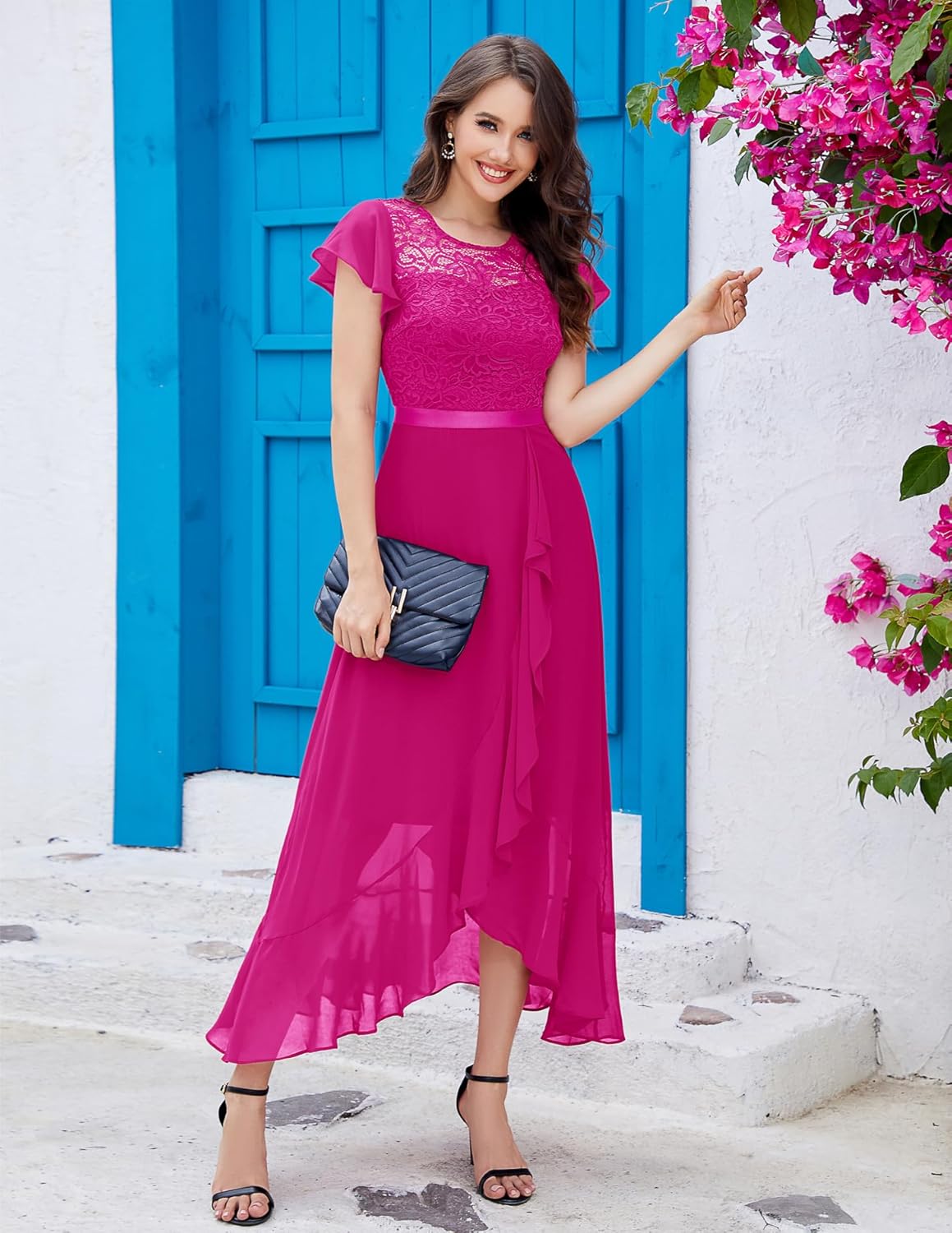 BeryLove Formal Dresses for Women 2025 Wedding Guest with Slit Cocktail Elegant Lace Long Prom Dress