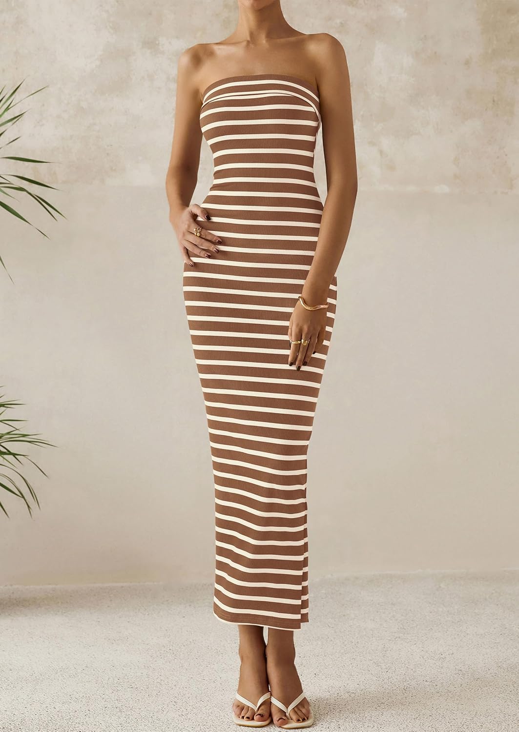 PRETTYGARDEN Women's Summer Bodycon Maxi Tube Dress Ribbed Strapless Side Slit Long Going Out Casual Elegant Party Dresses