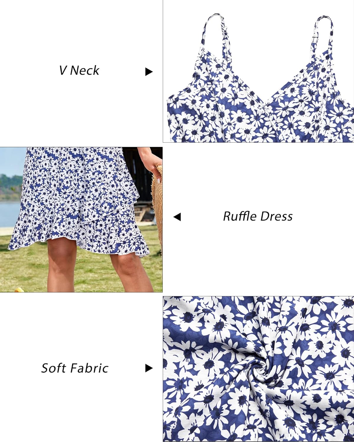 ULTRANICE Womens Summer Dresses Floral V Neck Ruffled Hem Spaghetti Spring Casual Beach Outfits Flowy Wrap Sun Dress