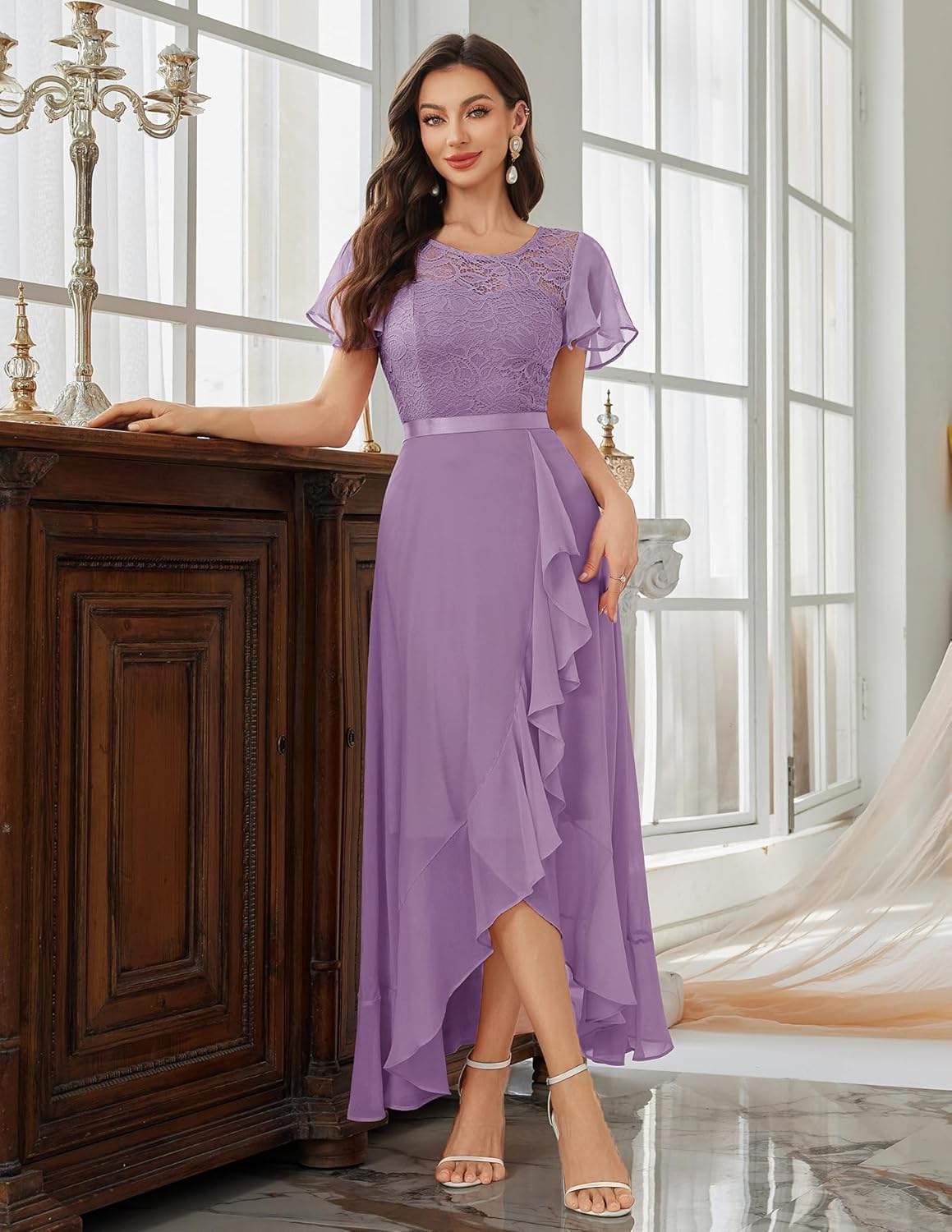 BeryLove Formal Dresses for Women 2025 Wedding Guest with Slit Cocktail Elegant Lace Long Prom Dress