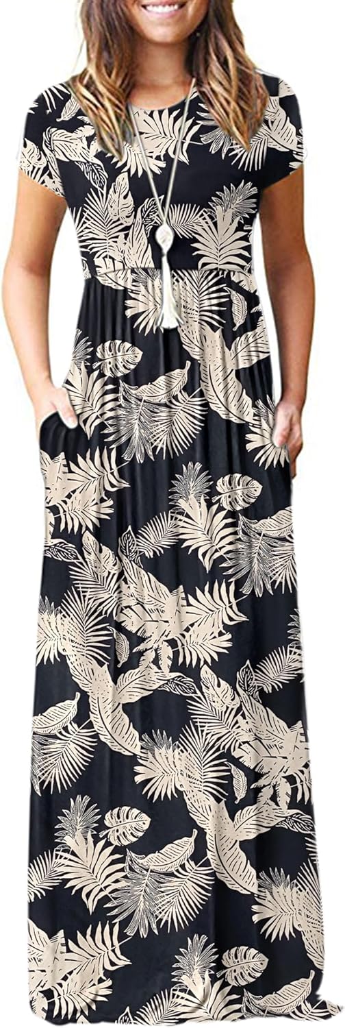 AUSELILY Women's Short Sleeve Loose Plain Casual Long Maxi Dresses for Women 2025