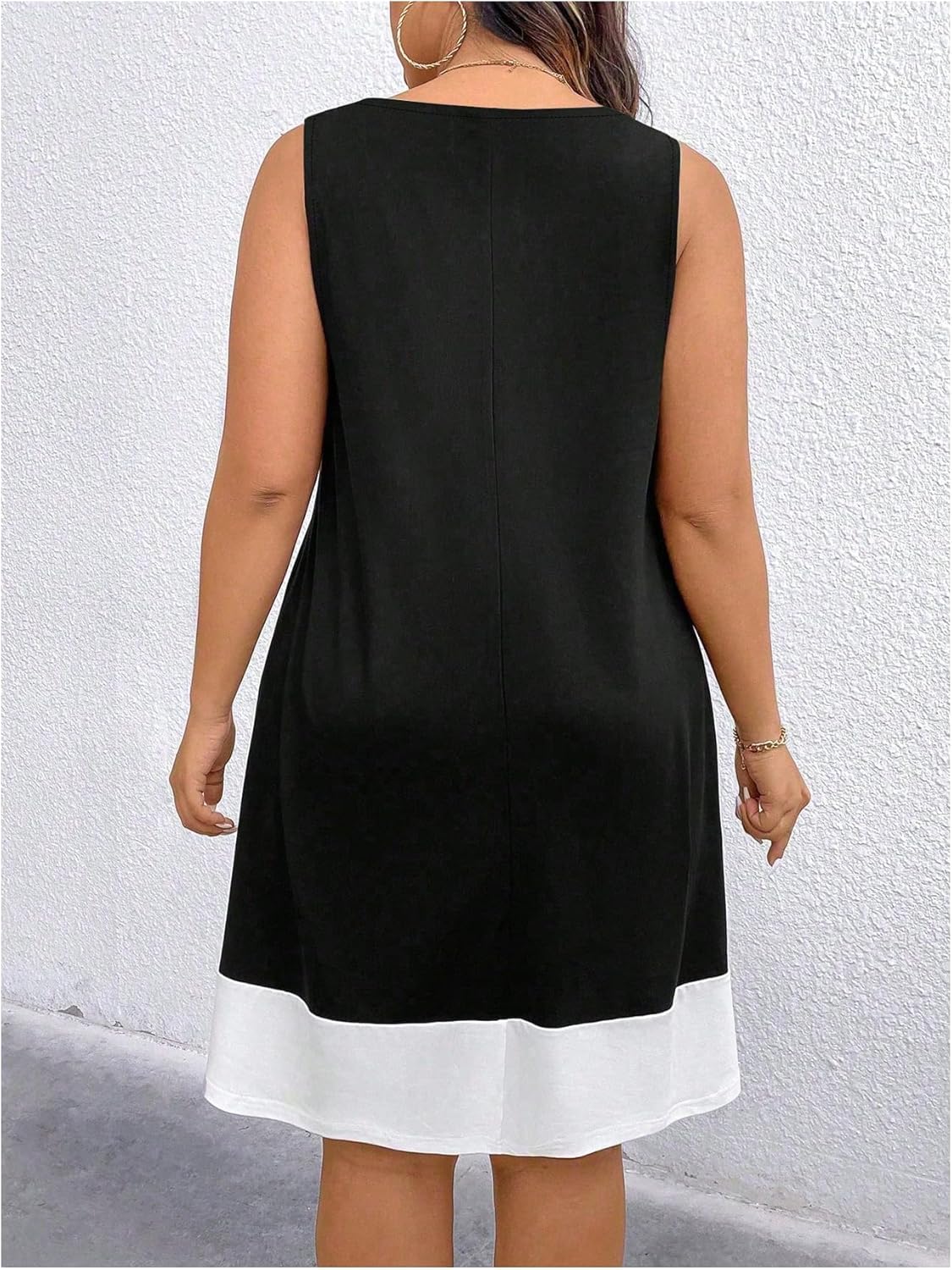Verdusa Women's Plus Size Summer Dress Color Block Quarter Zip Tank Dress Sleeveless Short Dresses