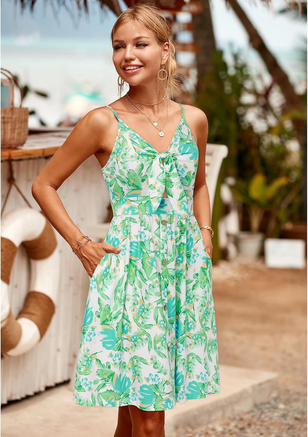 VOTEPRETTY Women's Summer Dresses Spring Sundresses Beach Clothes Outfit Vacation 2024 V Neck Casual Tropical Resort Hawaiian