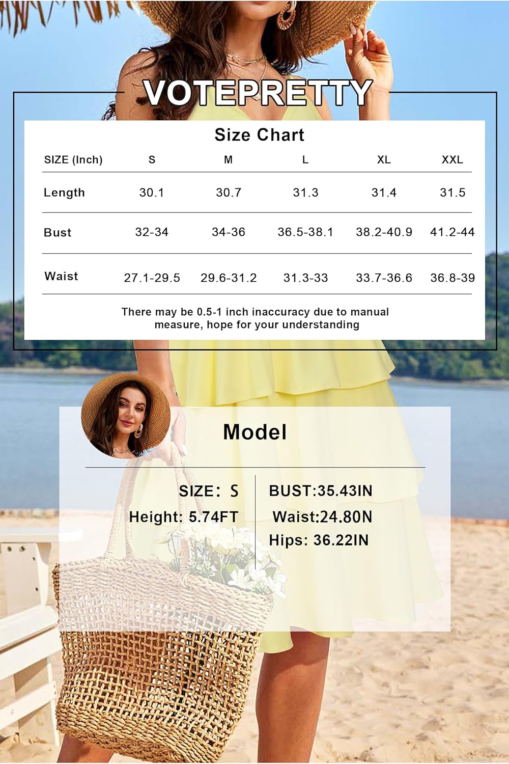 VOTEPRETTY Women's Summer Dresses Spring Sundresses Beach Clothes Outfit Vacation 2024 V Neck Casual Tropical Resort Hawaiian