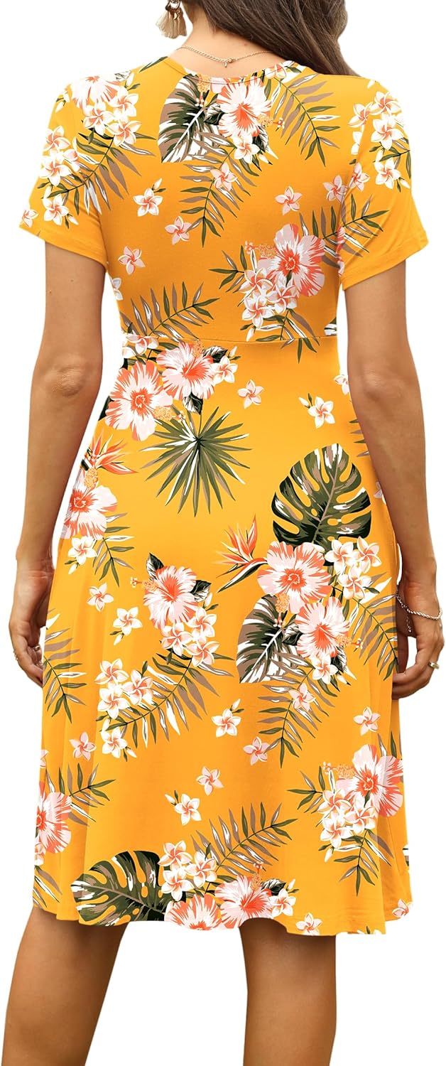 WEACZZY Women's Summer Short Sleeve Casual Dresses V-Neck Floral Party Dress with Pockets