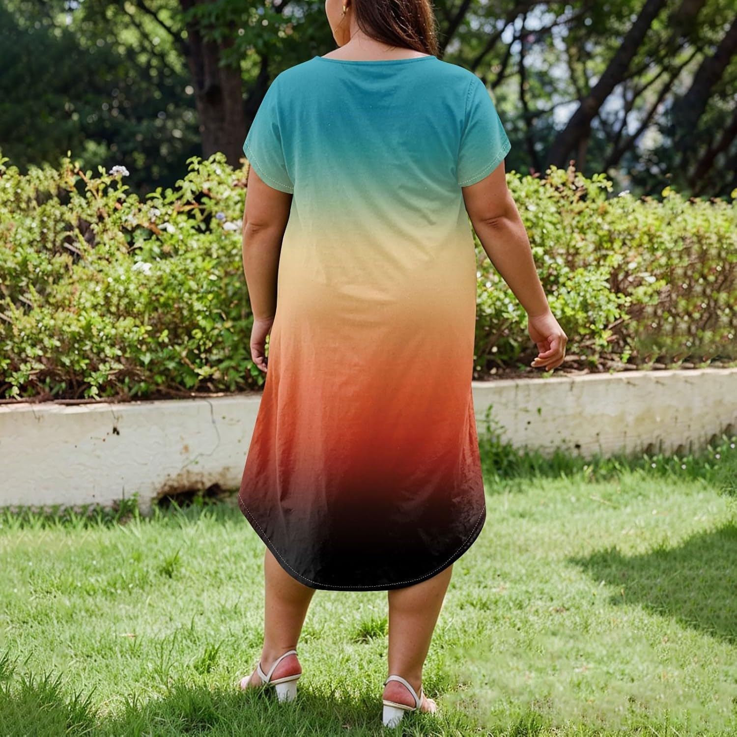 Maxi Dresses for Women 2025 Plus Size Tie Dye V Neck Dress Short Sleeve Side Split Beach Summer Sundress with Pocket