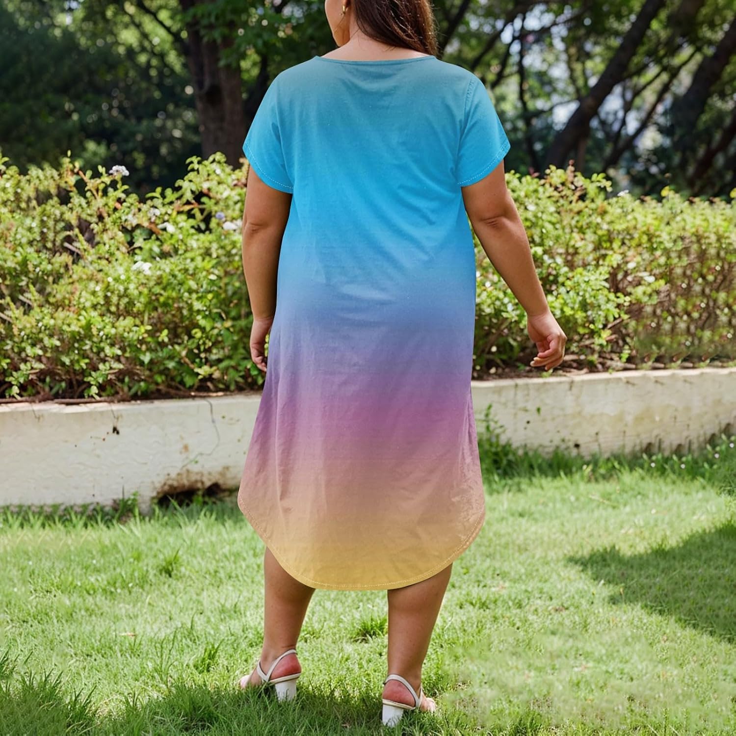 Maxi Dresses for Women 2025 Plus Size Tie Dye V Neck Dress Short Sleeve Side Split Beach Summer Sundress with Pocket