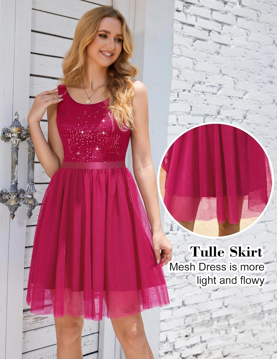 BeryLove Sequin Dress for Woman Vintage A Line Wedding Formal Swing Mesh Dress Sleeveless Cocktail Maxi Gowns