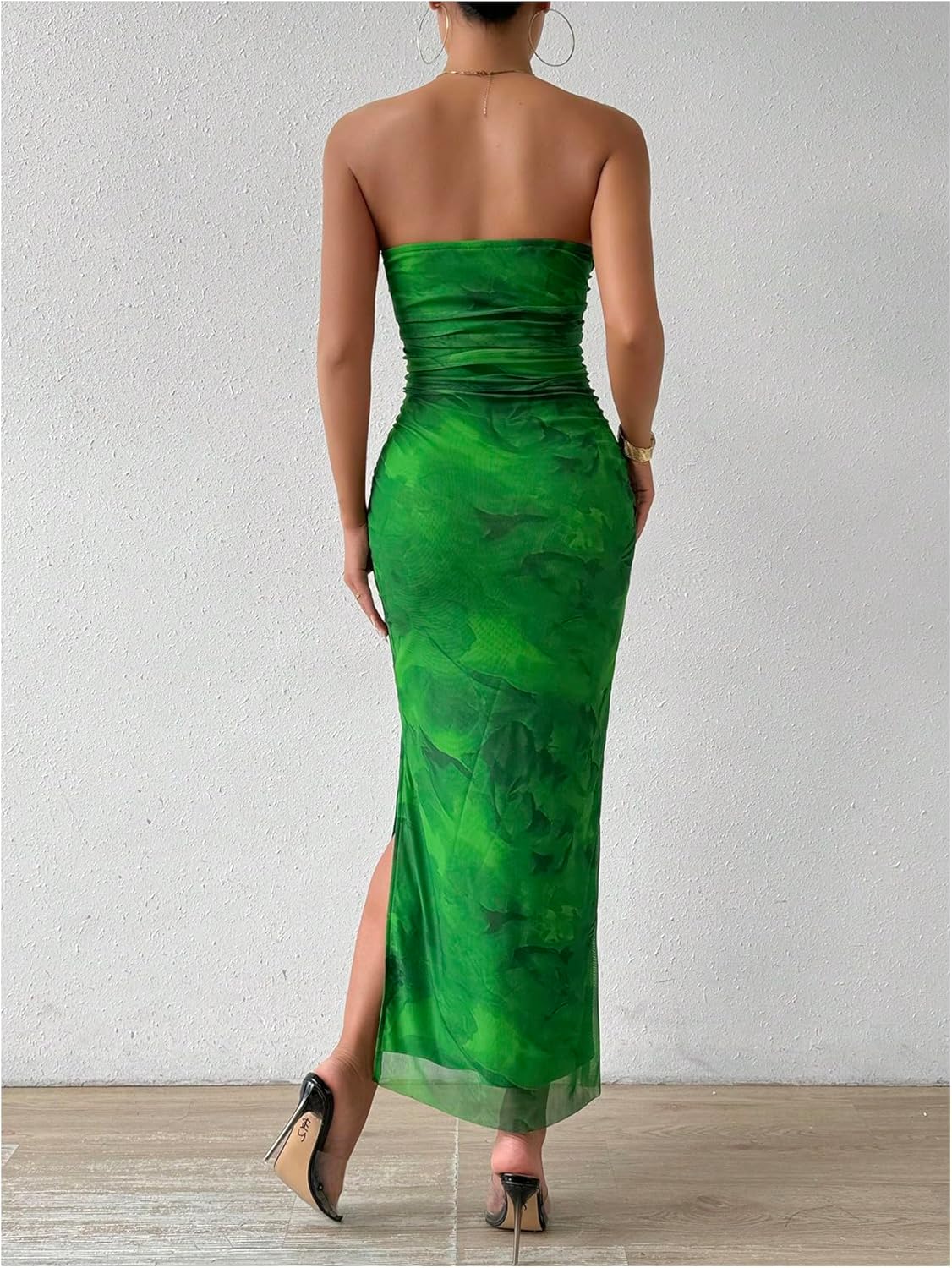 Milumia Women's Printed Strapless Tube Top Long Dress Slit Hem Sleeveless Bodycon Maxi Dresses