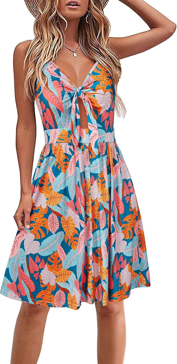 VOTEPRETTY Women's Summer Dresses Spring Sundresses Beach Clothes Outfit Vacation 2024 V Neck Casual Tropical Resort Hawaiian