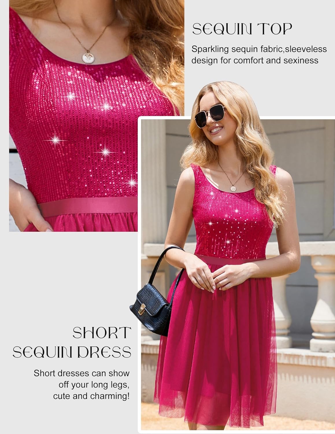 BeryLove Sequin Dress for Woman Vintage A Line Wedding Formal Swing Mesh Dress Sleeveless Cocktail Maxi Gowns