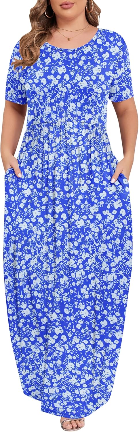 KARALIN Women’s Plus Size Maxi Dresses for Curvy Women Summer Casual Short Sleeve 2025 Long Dress 14W-26W