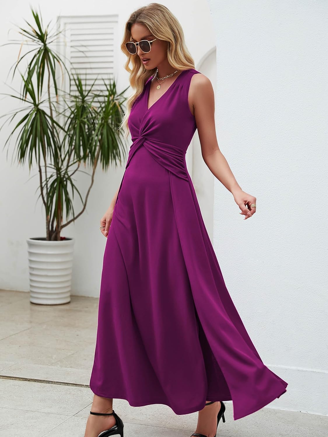 Wedding Guest Dresses for Women 2025 V Neck Formal Dresses for Women Sleeveless Evening