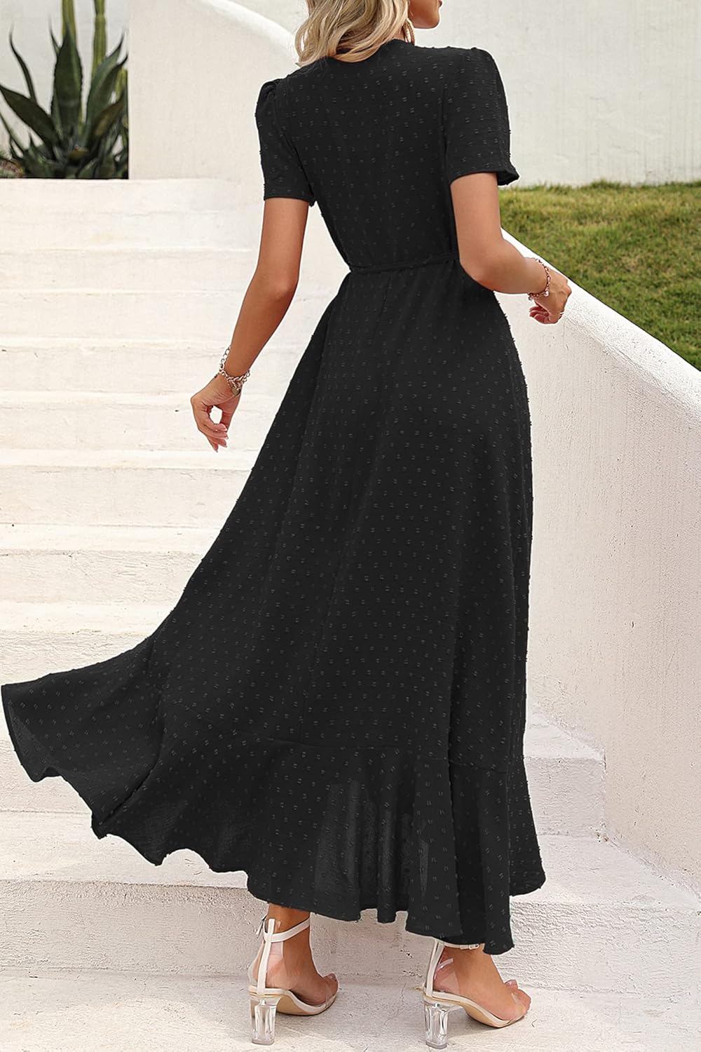 PRETTYGARDEN Women's Summer Wrap Maxi Dress Casual Short Sleeve Floral Boho V Neck Split Ruffle Beach Long Dresses