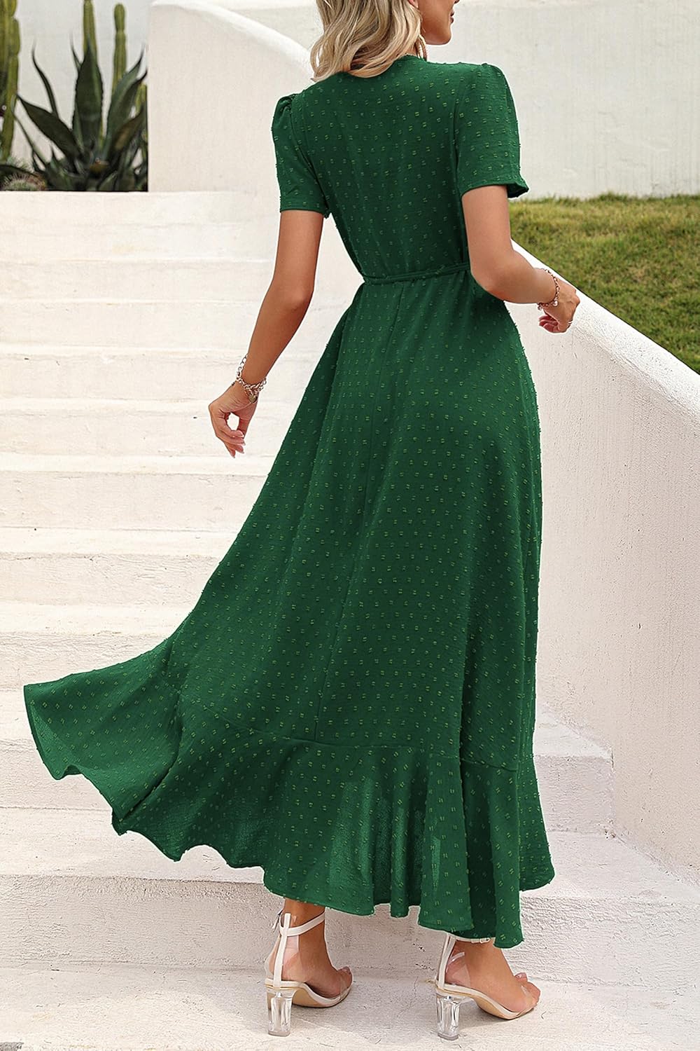 PRETTYGARDEN Women's Summer Wrap Maxi Dress Casual Short Sleeve Floral Boho V Neck Split Ruffle Beach Long Dresses