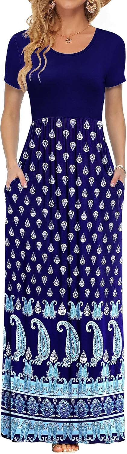 AUSELILY Women's Short Sleeve Loose Plain Casual Long Maxi Dresses for Women 2025