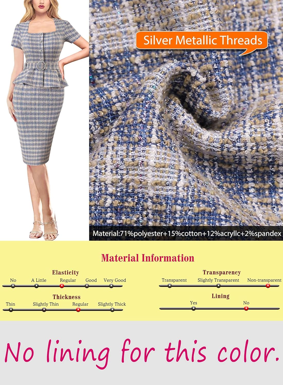 VFSHOW Womens 2024 Business Work Office Square Neck Belted Peplum Buttons Slim Bodycon Sheath Dress