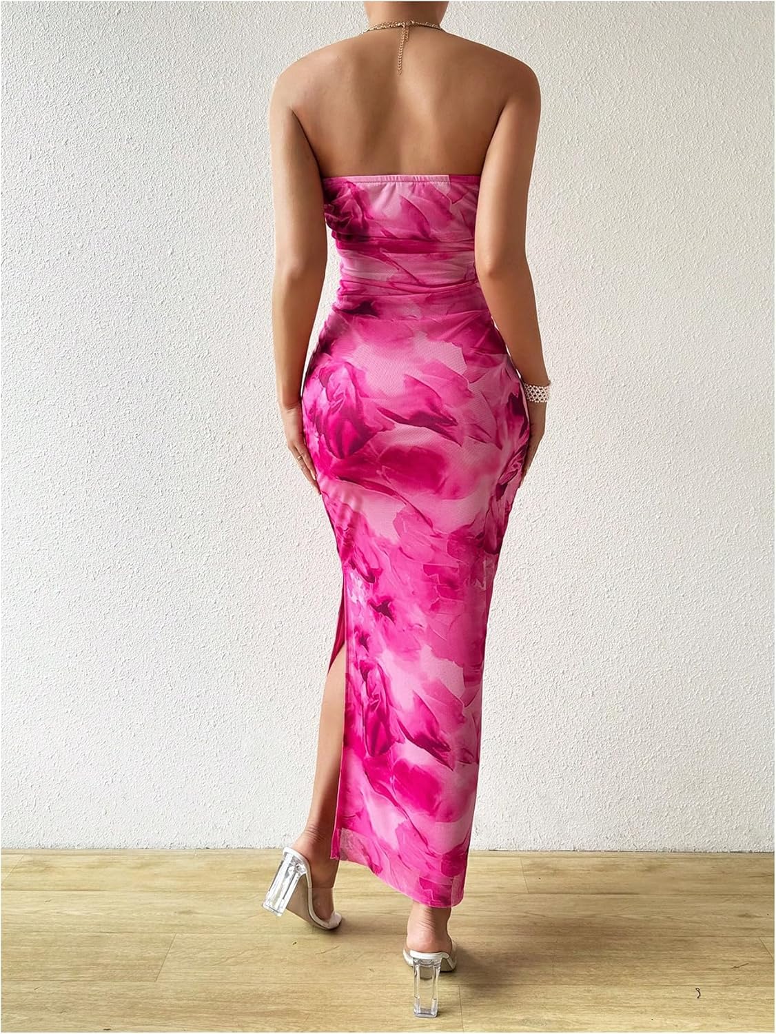 Milumia Women's Printed Strapless Tube Top Long Dress Slit Hem Sleeveless Bodycon Maxi Dresses