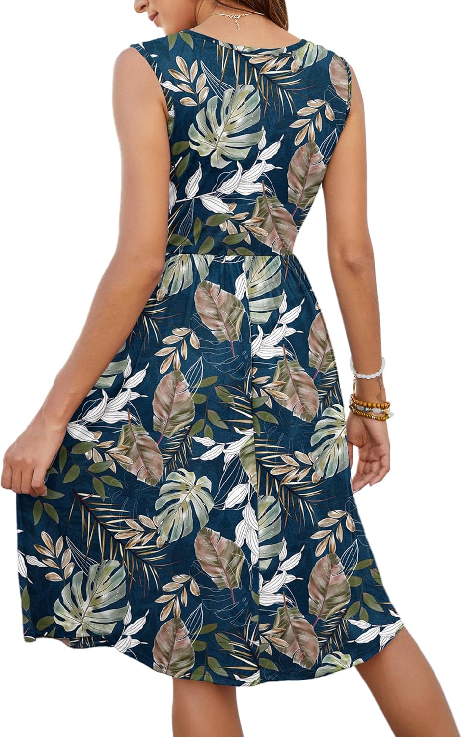 MOLERANI Women Summer Dresses Sleeveless Casual Loose Swing Button Down Midi Dress with Pockets
