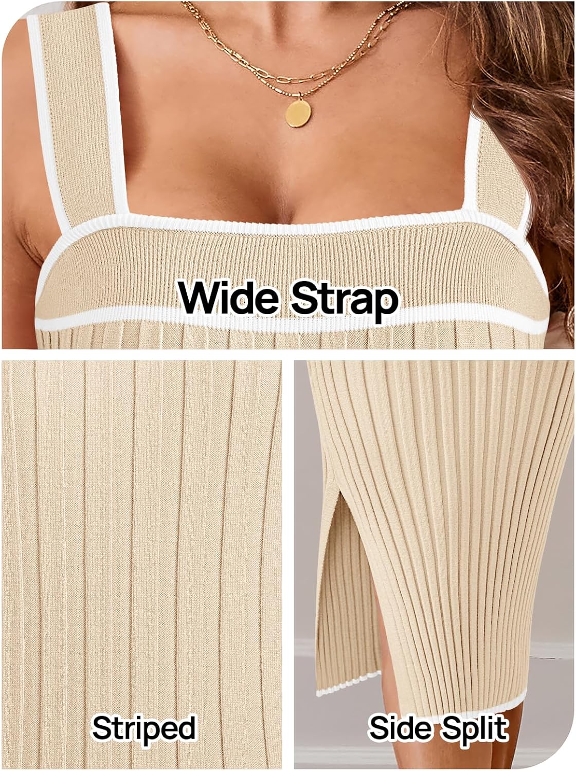 MEROKEETY Women's 2025 Summer Spring Bodycon Midi Dress Vacation Sleeveless Ribbed Knit Striped Party Sweater Dresses