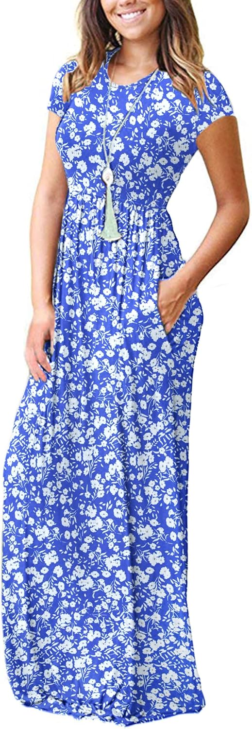 AUSELILY Women's Short Sleeve Loose Plain Casual Long Maxi Dresses for Women 2025