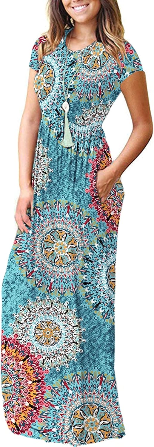 AUSELILY Women's Short Sleeve Loose Plain Casual Long Maxi Dresses for Women 2025