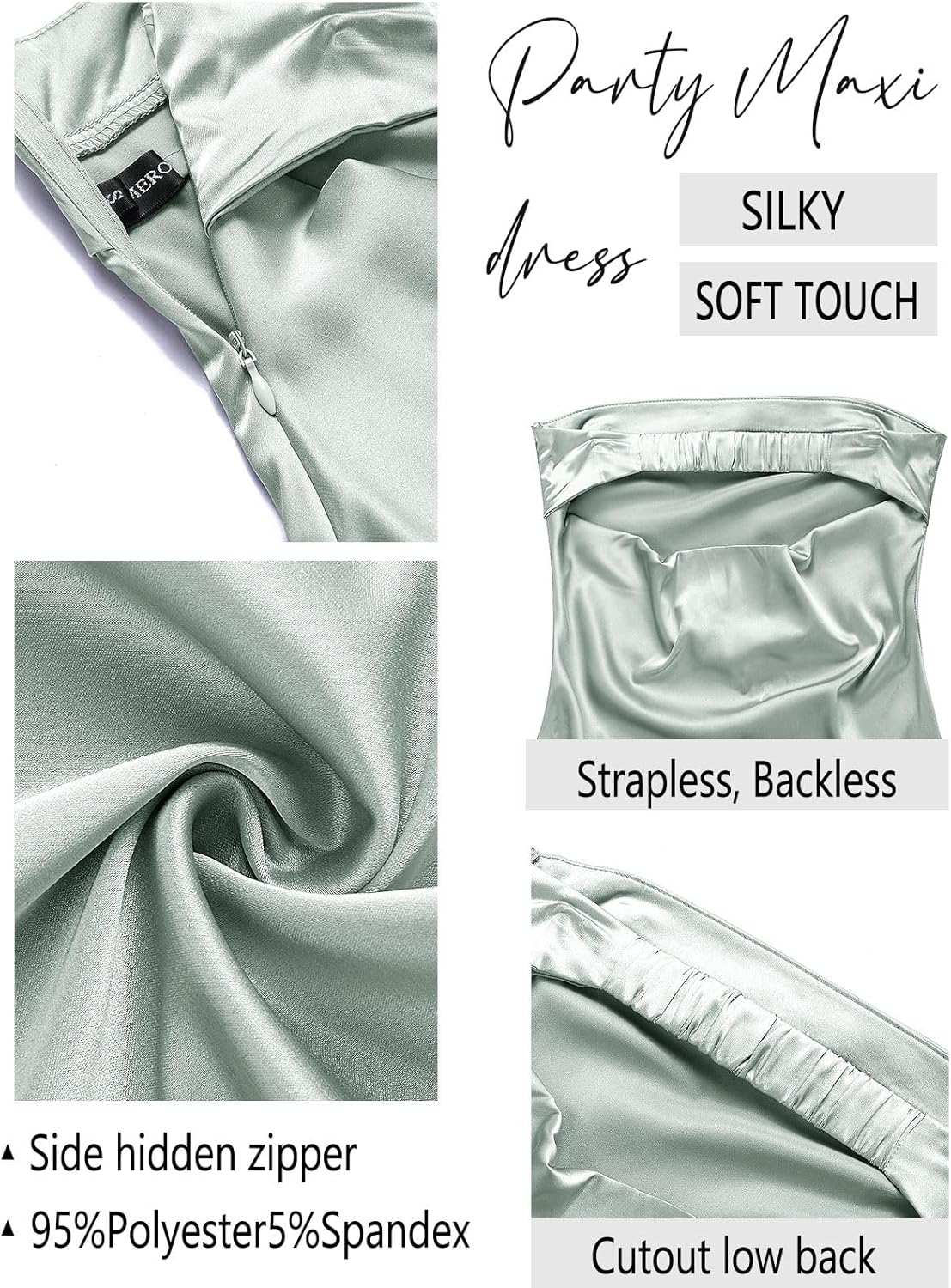 MEROKEETY Women 2025 Summer Strapless Satin Tube Bodycon Backless Wedding Guest Maxi Dress