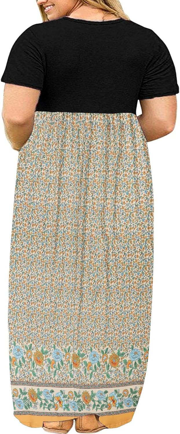 Kancystore Women's Short Sleeve Plus Size Maxi Dress with Pockets Loose Casual Summer Dresses