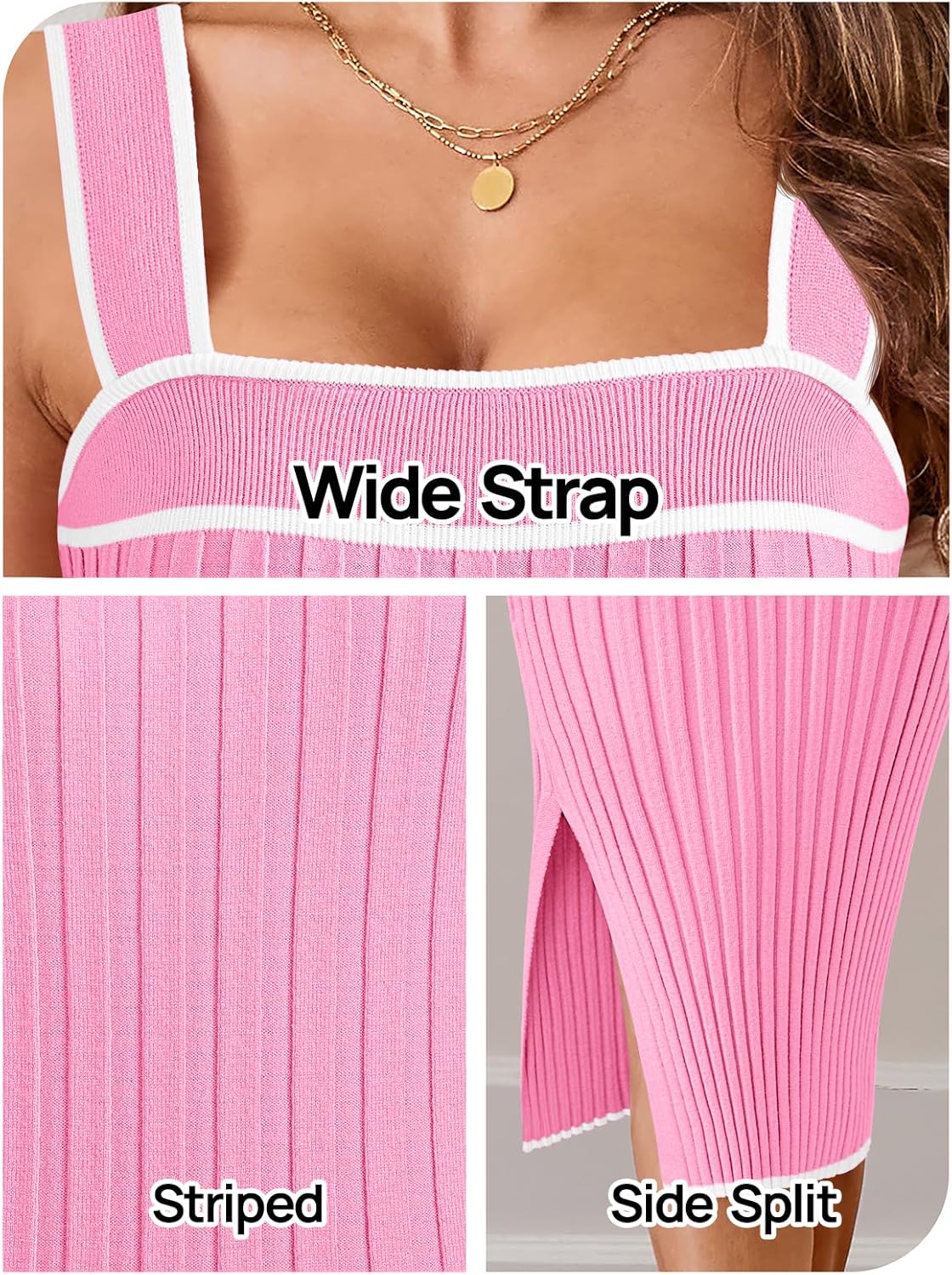MEROKEETY Women's 2025 Summer Spring Bodycon Midi Dress Vacation Sleeveless Ribbed Knit Striped Party Sweater Dresses