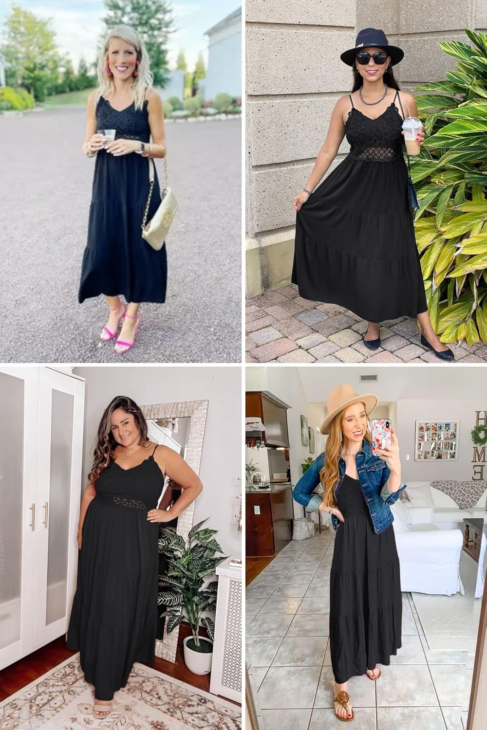 Dokuritu Women's Beach Crochet Lace Maxi Dress Solid Color Summer Vacation Spaghetti Strap Long Dress 2024