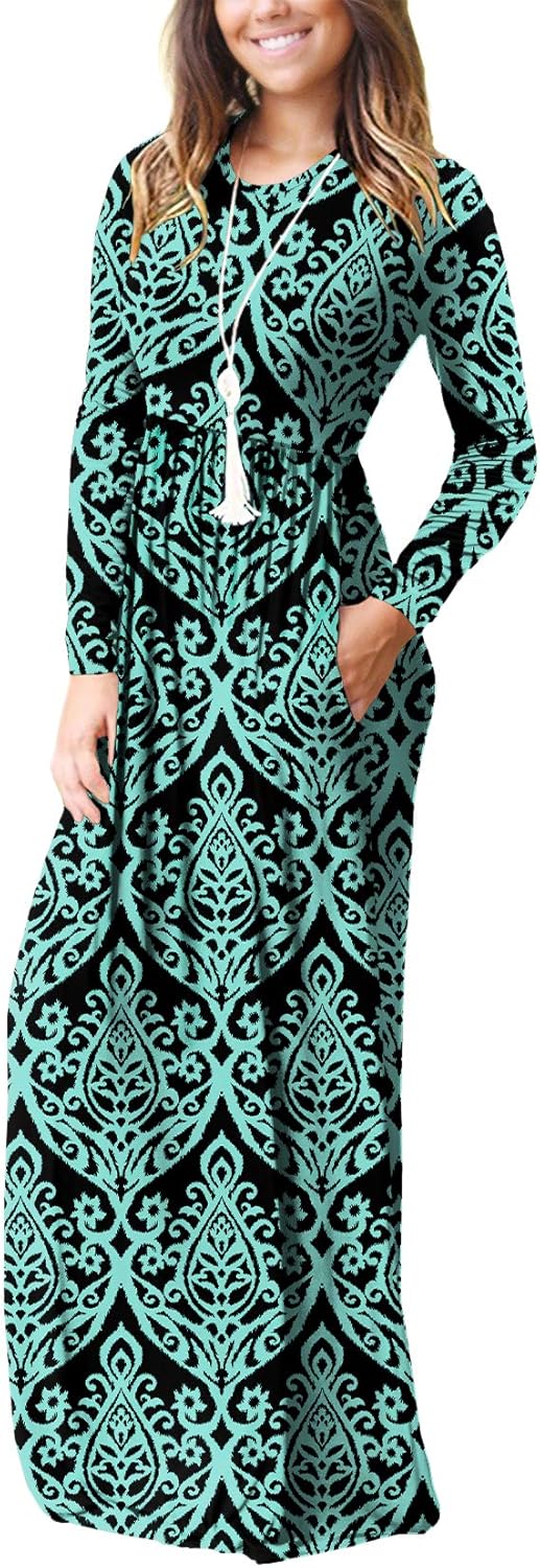 VIISHOW Women's Long Sleeve Loose Plain Maxi Dresses Casual Long Dresses with Pockets