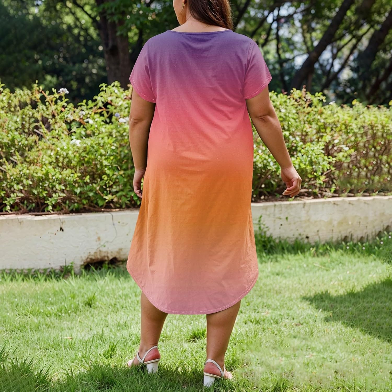 Maxi Dresses for Women 2025 Plus Size Tie Dye V Neck Dress Short Sleeve Side Split Beach Summer Sundress with Pocket