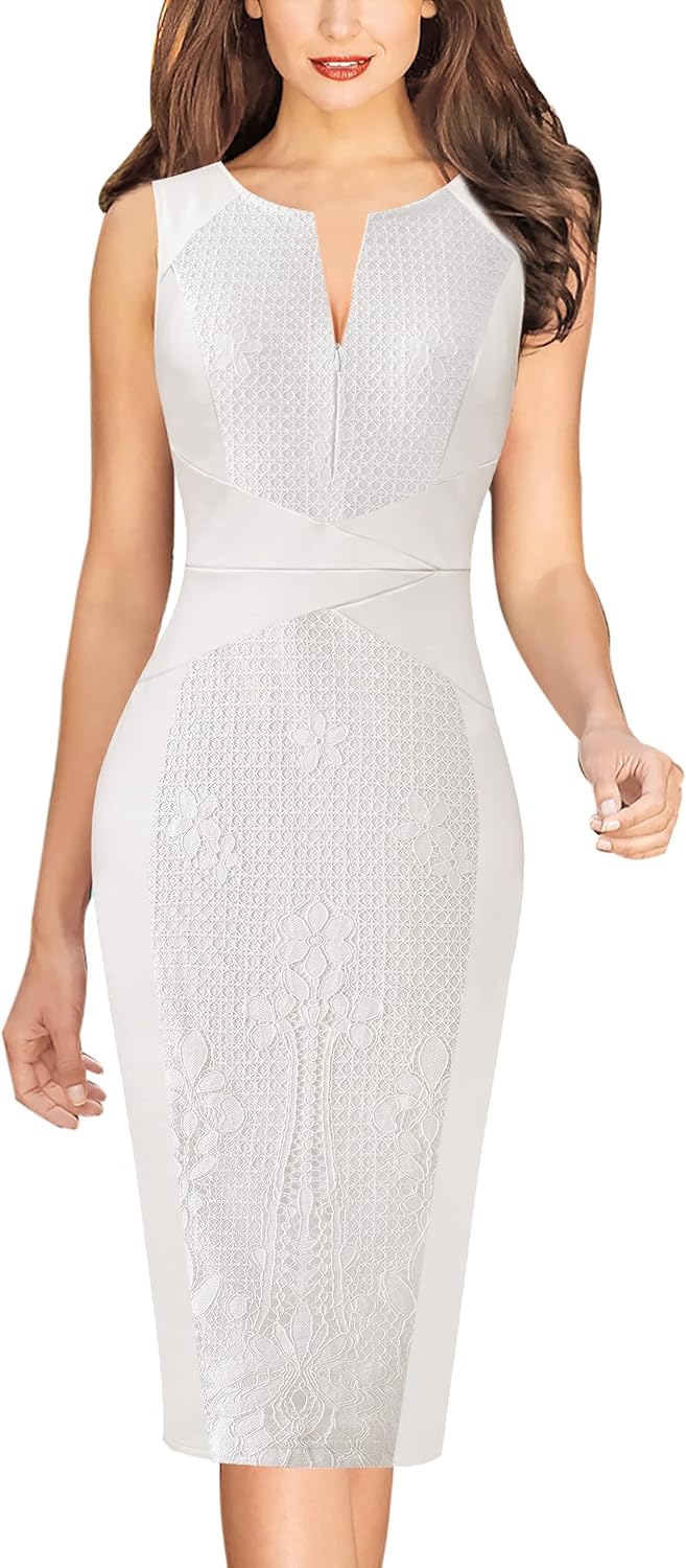 VFSHOW Womens Elegant Slim Front Zipper up Work Business Office Party Sheath Dress