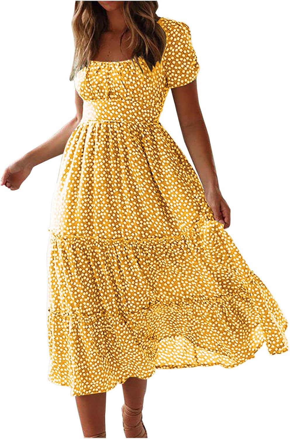Womens Short Sleeve Dress Dress for Women Scoop Neck Chiffon Beach Hawaiian Pleated Maxi Long Dress 2025