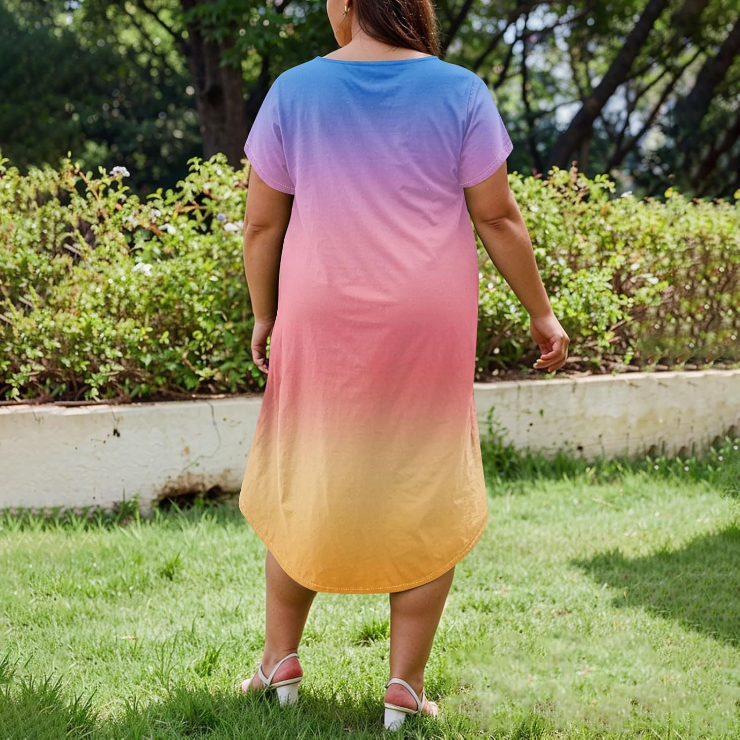 Maxi Dresses for Women 2025 Plus Size Tie Dye V Neck Dress Short Sleeve Side Split Beach Summer Sundress with Pocket