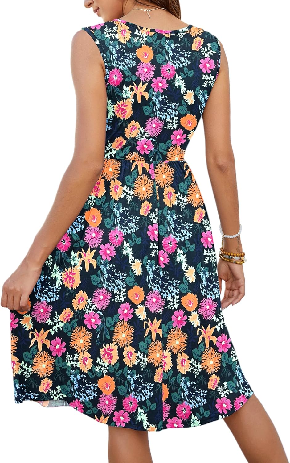 MOLERANI Women Summer Dresses Sleeveless Casual Loose Swing Button Down Midi Dress with Pockets